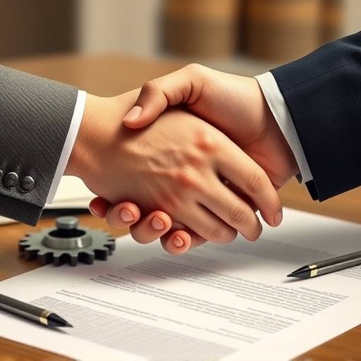 Visual metaphor illustrating the binding nature of terms and conditions, perhaps with interlocking gears or a handshake over documents